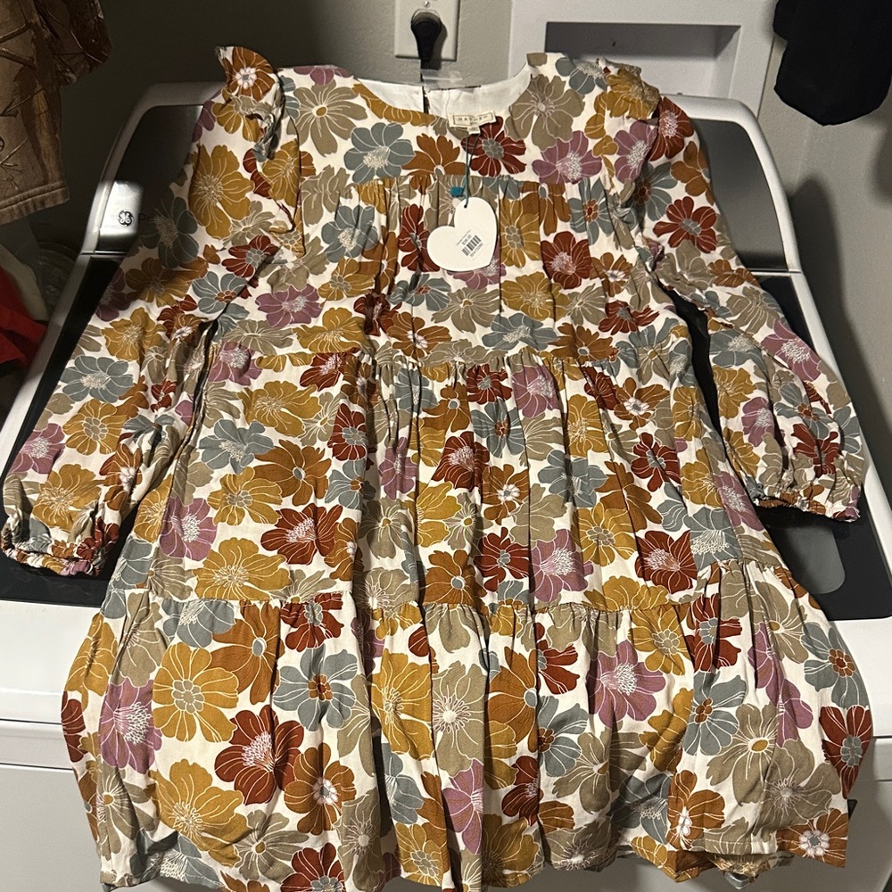 Hayden Girls Floral Dress - Mustard, Gray, and Mauve